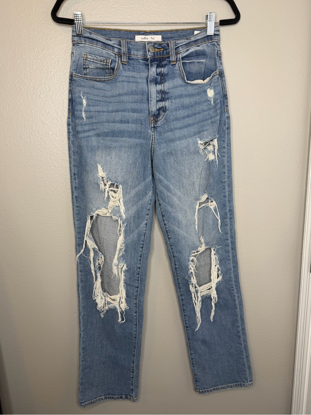 Willow + Root Jeans Womens 26 Blue Distressed The Fad Jean Straight